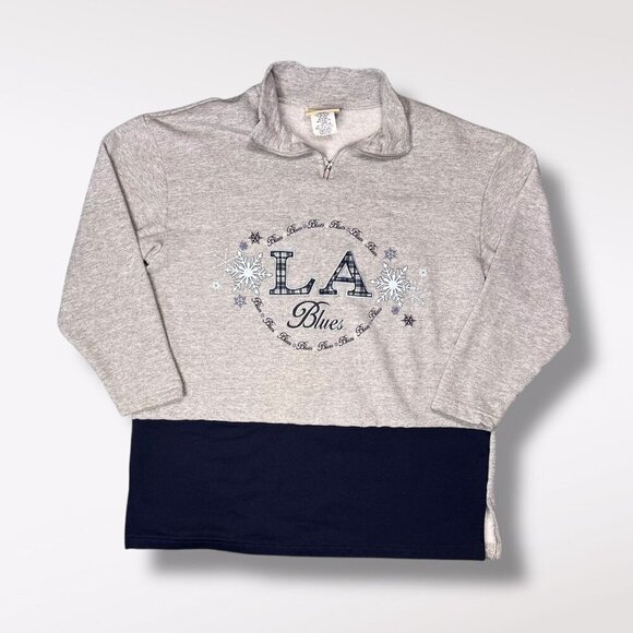 Vintage LA Graphic Quarter Zip Oversized Sweatshirt Gray Blue Medium - Picture 9 of 9
